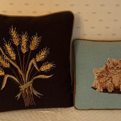 Two Vintage Needlepoint Pillows