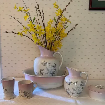 Vintage Wash Basin & Pitcher W/ Accessories 