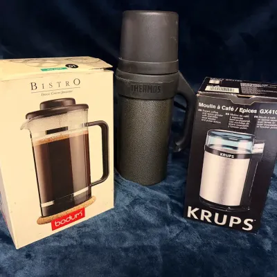 Coffee Lover’s Lot – Bodum Bistro French Press, Krups Grinder & Thermos