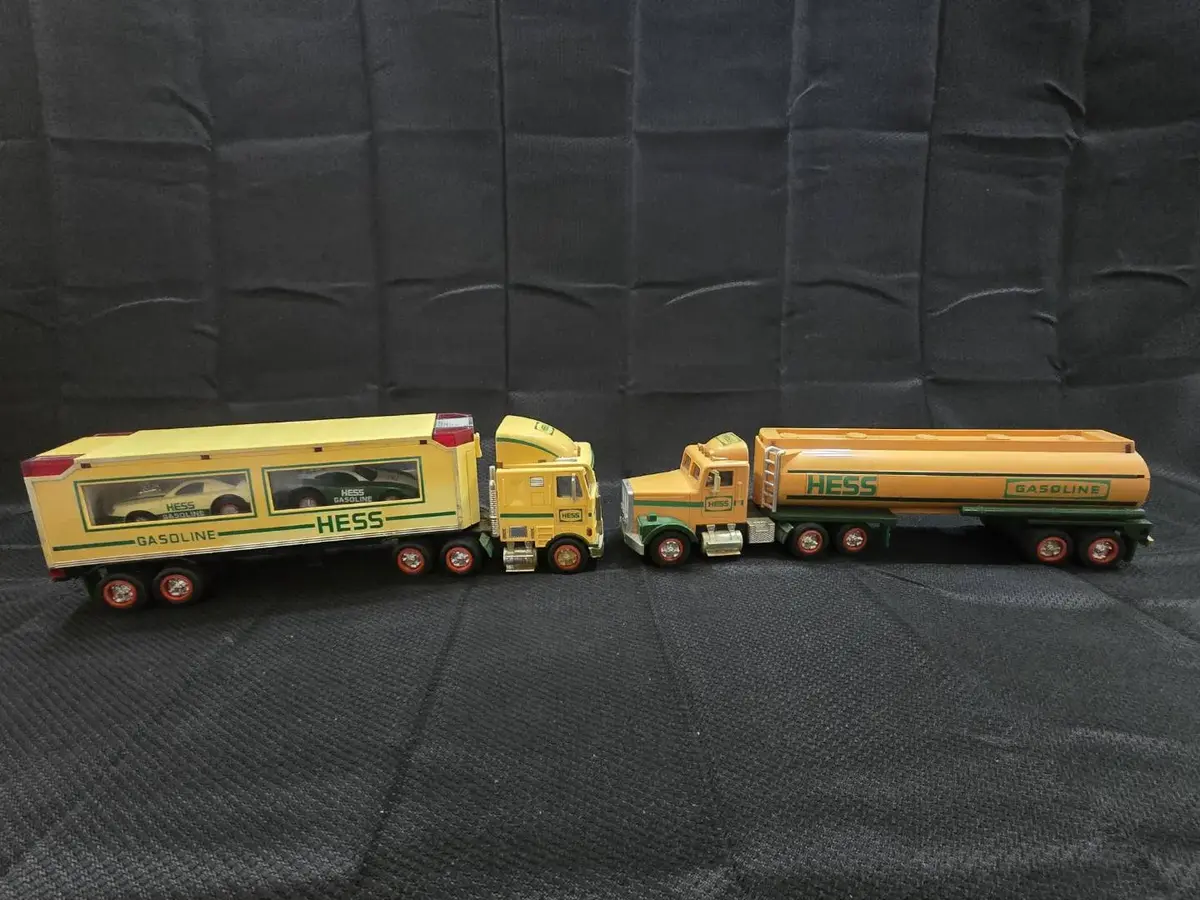 Lot of 2 Vintage Hess Toy Trucks – 1988 Auto Transport & 1990 Tanker Truck