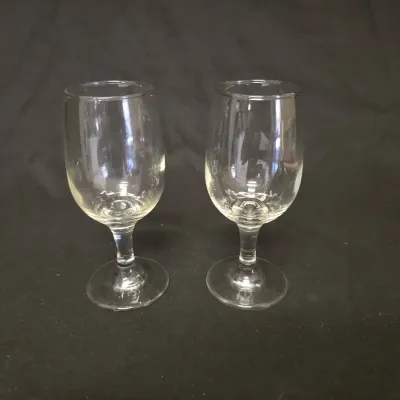 Pair of Small Clear Glass Goblets / Port Wine Glasses - 5.5" Tall 