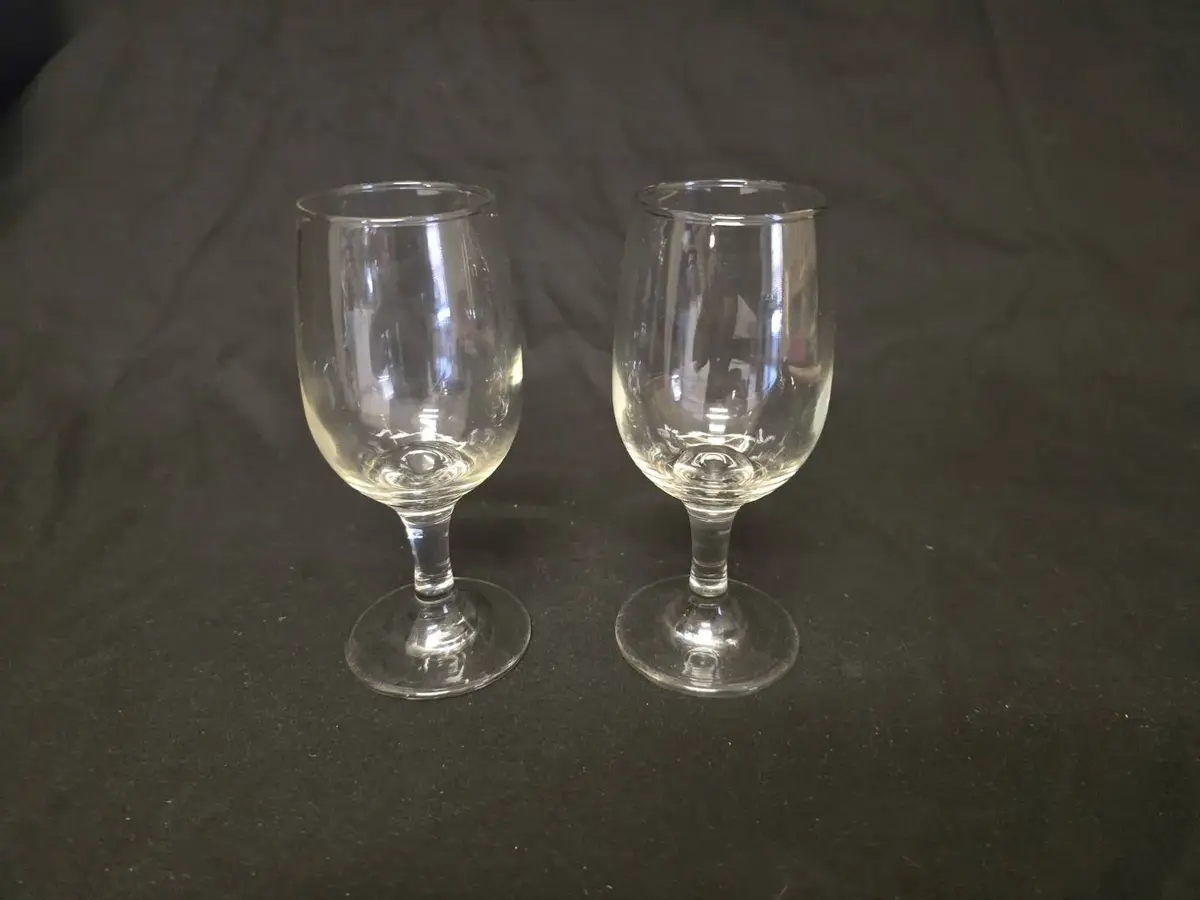 Pair of Small Clear Glass Goblets / Port Wine Glasses - 5.5" Tall 