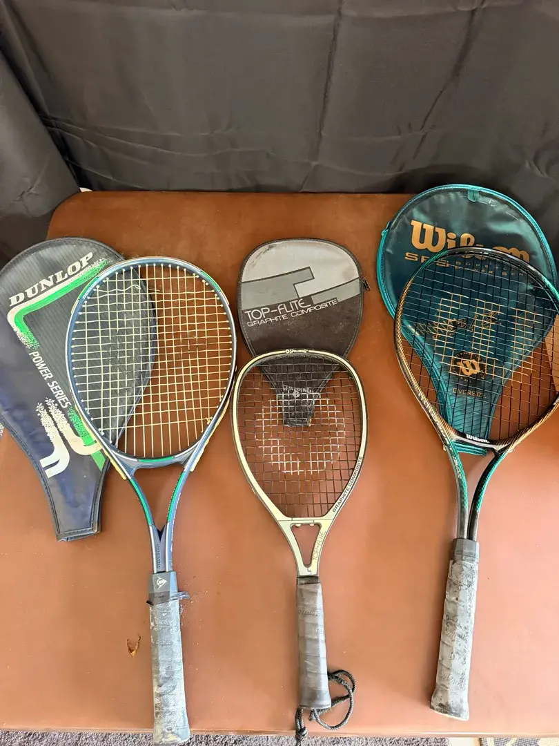 Vintage Tennis Racket Lot – Dunlop, Spalding & Wilson with Covers