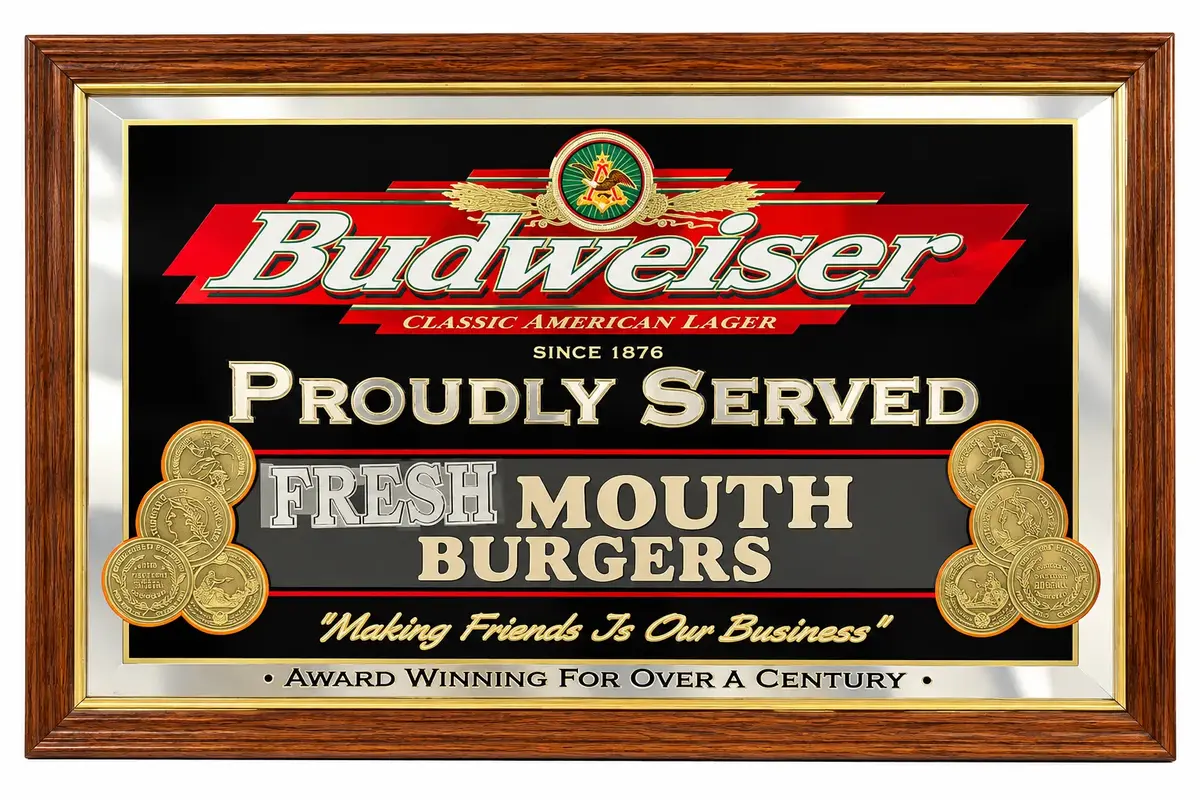 Bullfighter Oil Painting & Budweiser “Fresh Mouth Burgers” Advertising Mirror