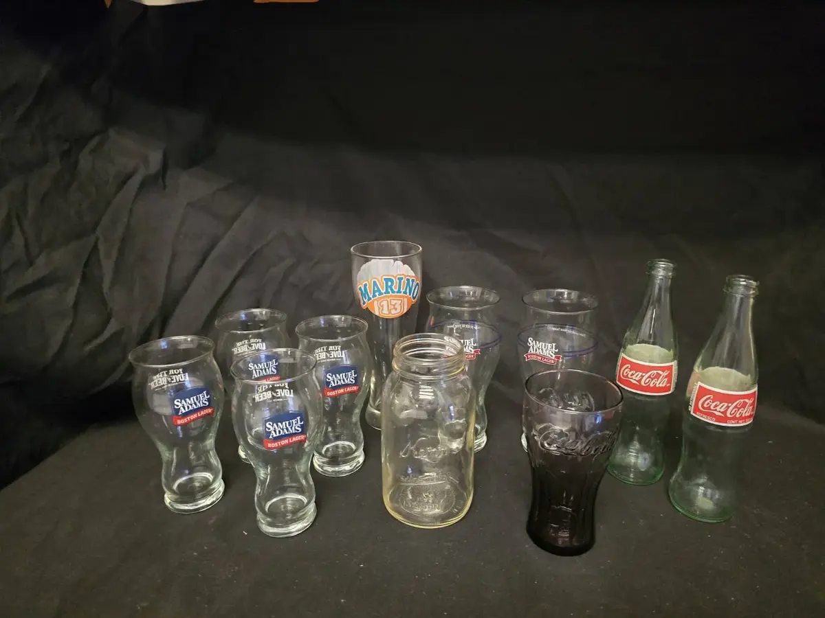 Assorted Vintage Drinkware & Glassware Lot – Sam Adams, Coca-Cola, Dan Marino & Kerr Jar
