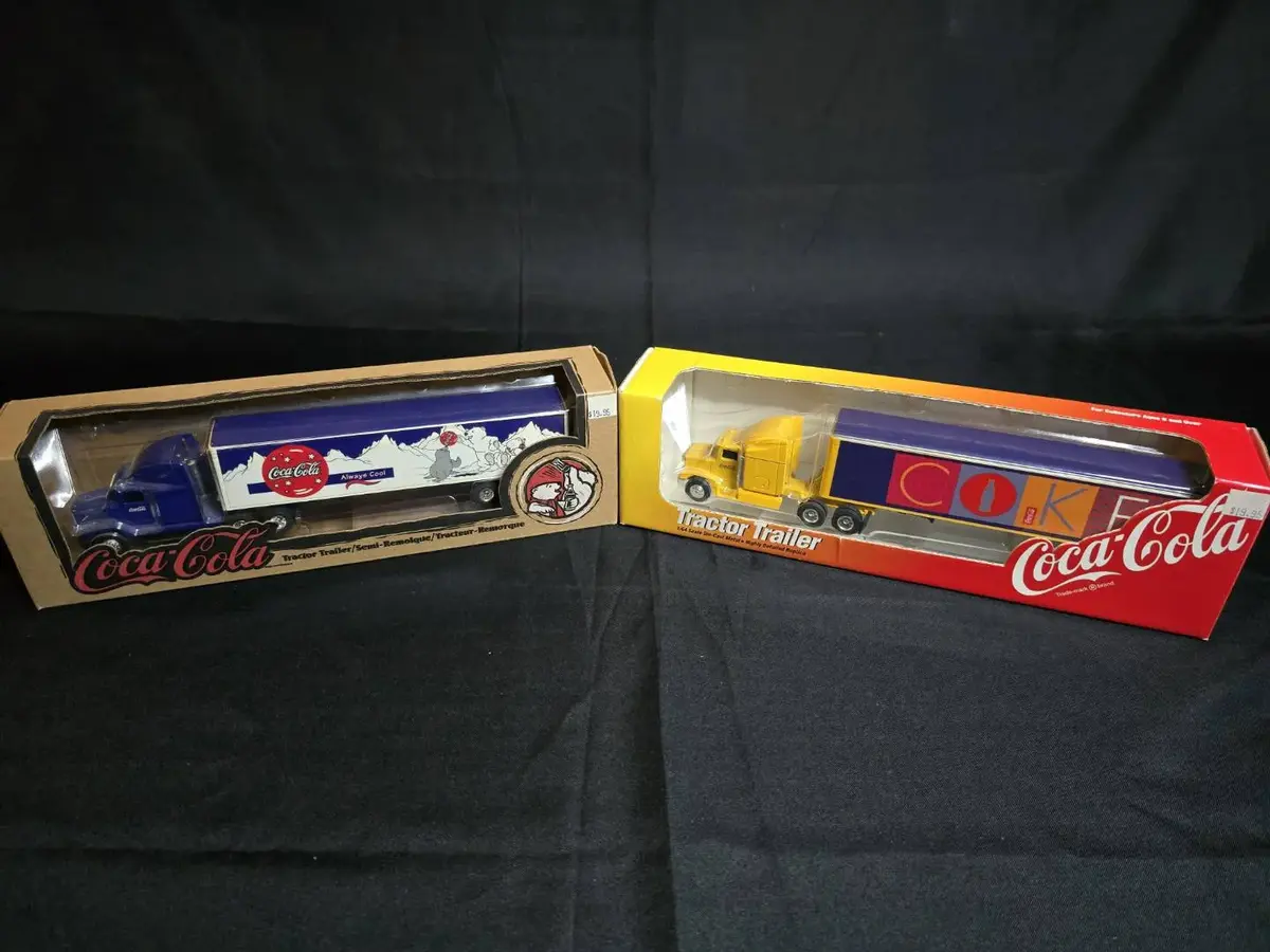 Vintage Coca-Cola Die-Cast Semi Tractor Trailers Lot of 2 In Box - Polar Bear & Pop Art
