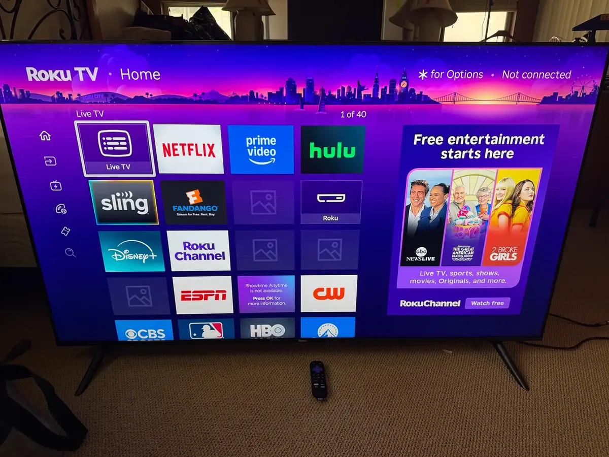56” Roku Smart TV with Remote & HDMI Cable – Tested & Working