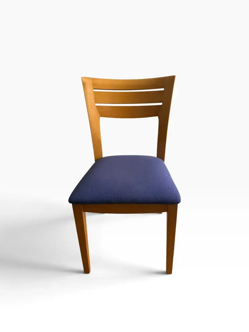 Set Of 8 Wood & Blue Dining Room Chairs