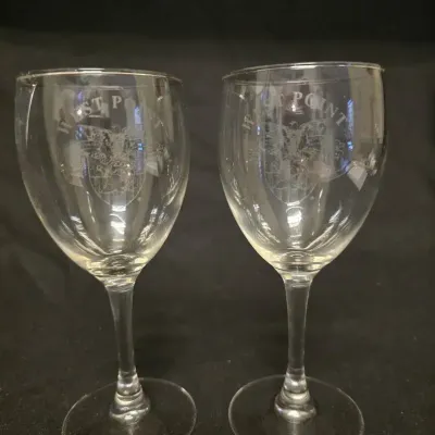 Set of 2 Vintage West Point USMA Etched Wine Glasses / Goblets - 6.5" Tall