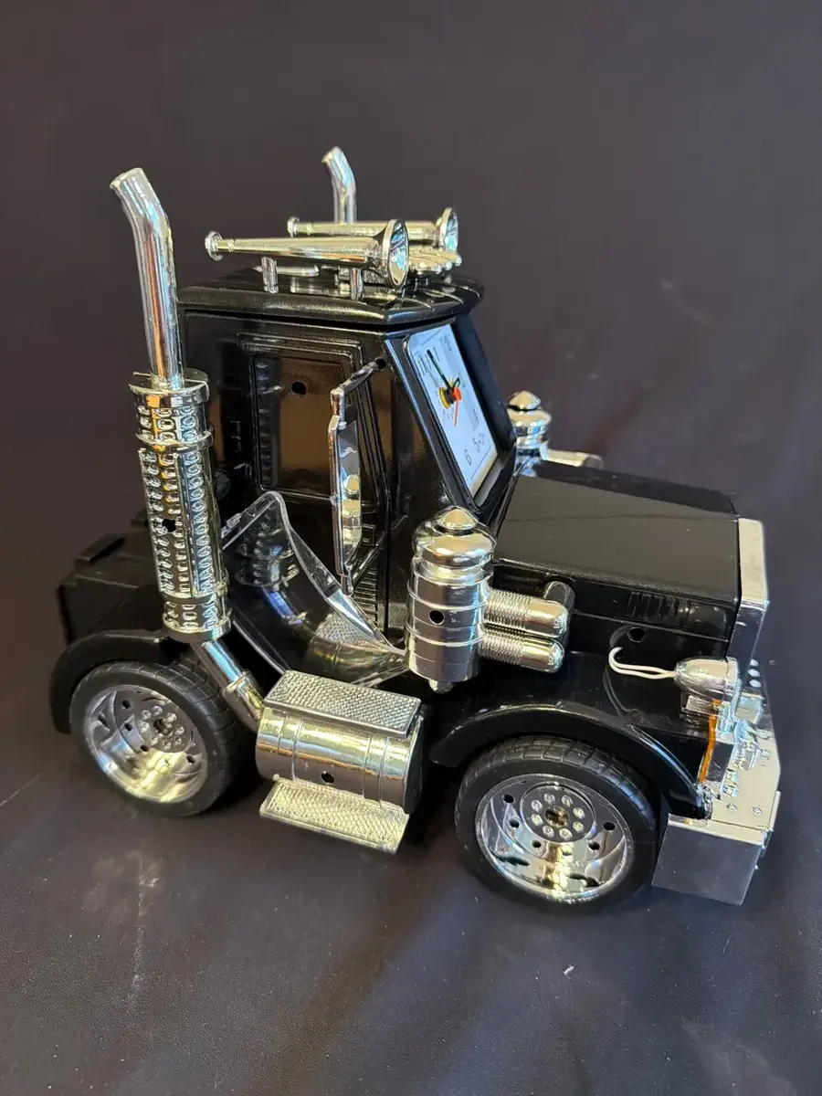 Novelty Semi Truck Alarm Clock with Lights & Sounds – Chrome & Black