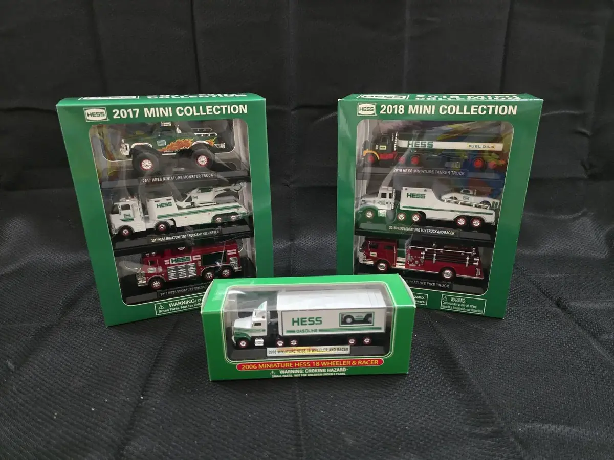 Lot of 3 Hess Miniature Toy Truck Sets (2006, 2017, 2018) New In Box