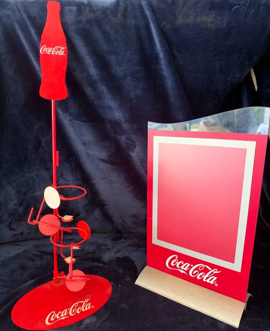 Coca-Cola Red Metal Countertop Wire Bottle Display Rack & Countertop Menu Board / Message Sign Stand