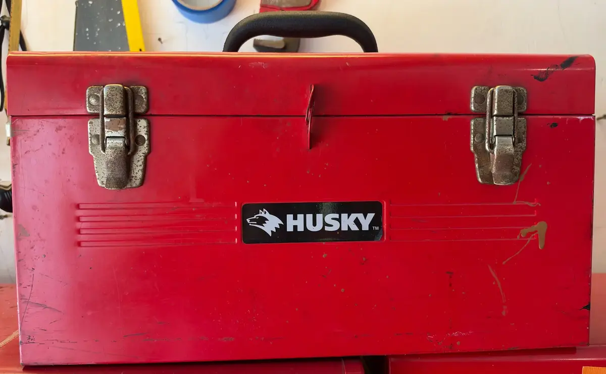Vintage Husky Red Steel Handcarried Tool Box With Misc Tools