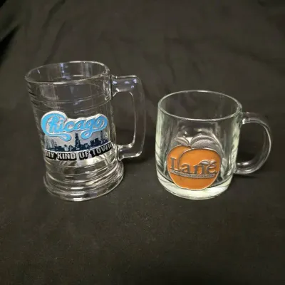 Clear Glass Souvenir Mug Set – Chicago "My Kind of Town" & Lane Southern Orchards Peach