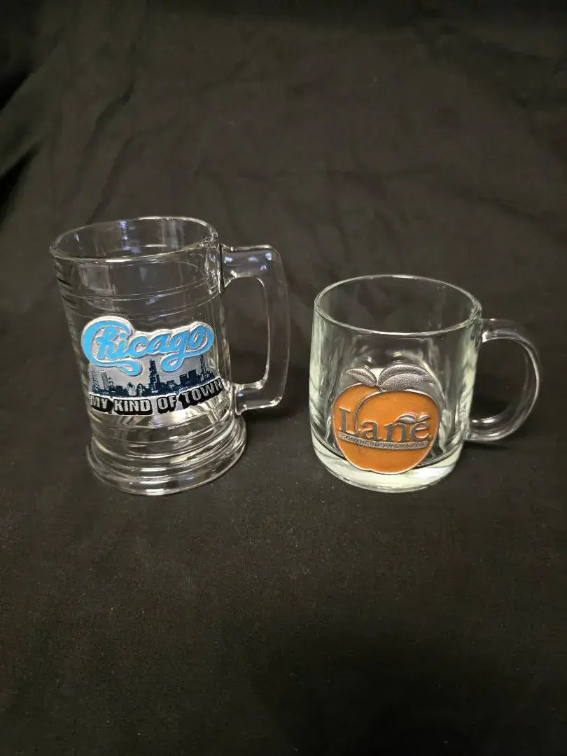 Clear Glass Souvenir Mug Set – Chicago "My Kind of Town" & Lane Southern Orchards Peach
