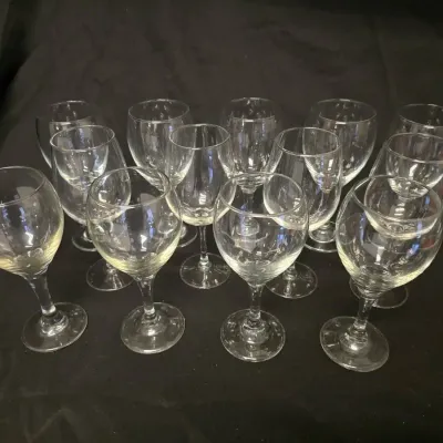 Bulk Set of 13 Clear Stemmed Goblets / Multi-Purpose Wine Glasses - 6.5" Tall