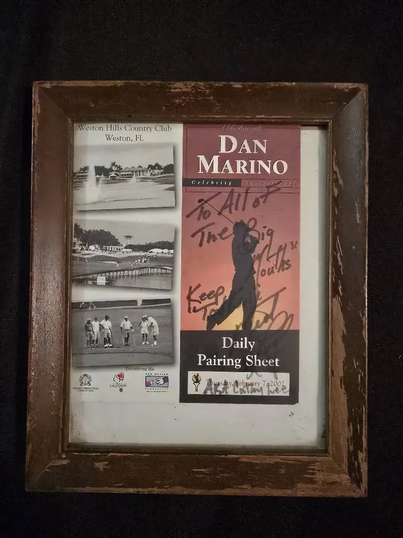 Autographed 2002 Dan Marino Celebrity Invitational Framed Pairing Sheet Lot
