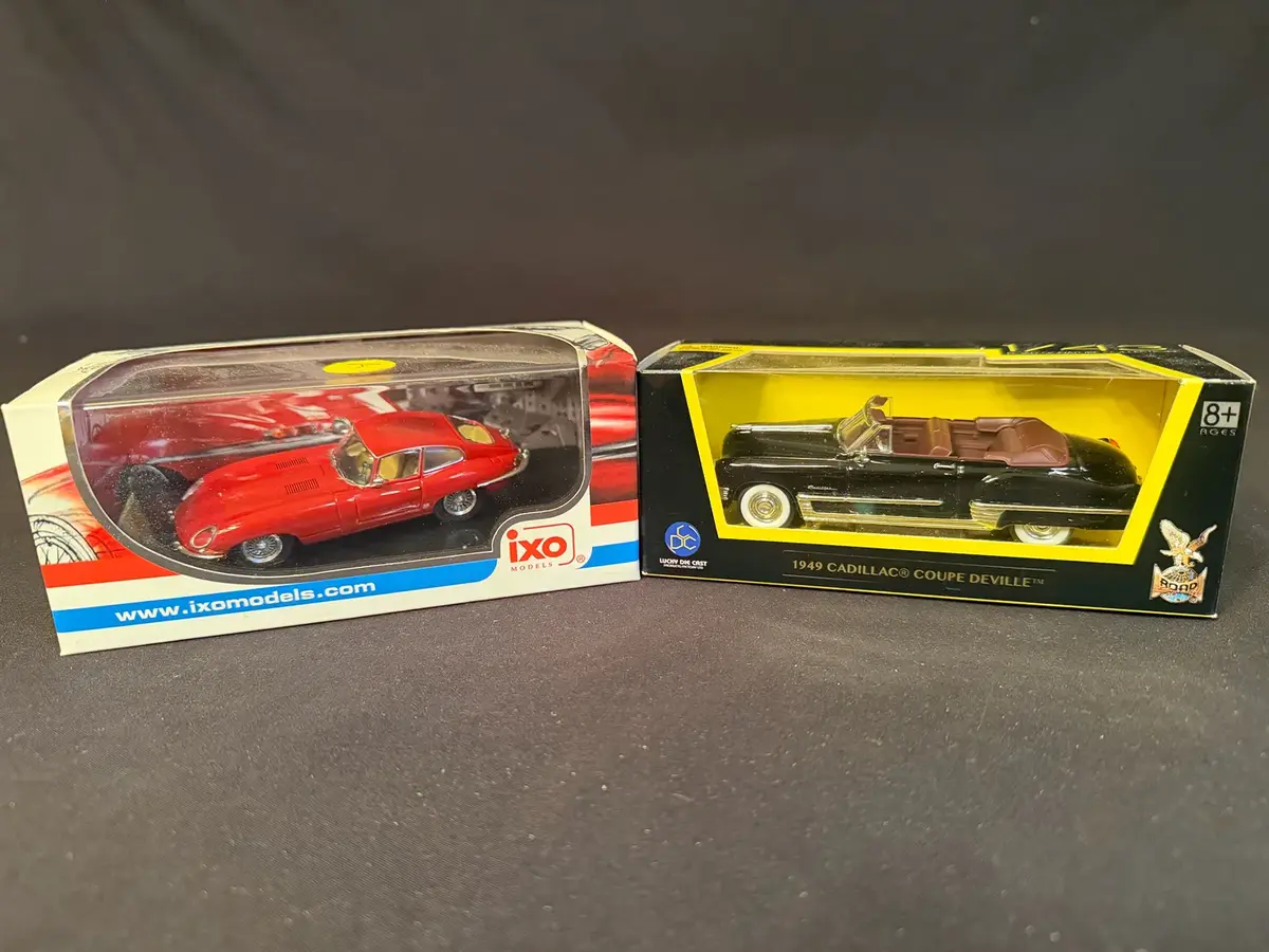 1961 Jaguar E-Type & 1949 Cadillac Coupe DeVille 1:43 Die-Cast Cars Lot #2