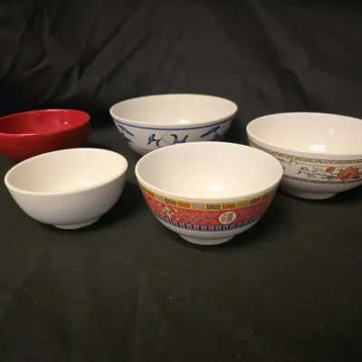 Assorted Asian Style Bowls - Set of 5 (Rice, Soup, & Noodle Bowls)