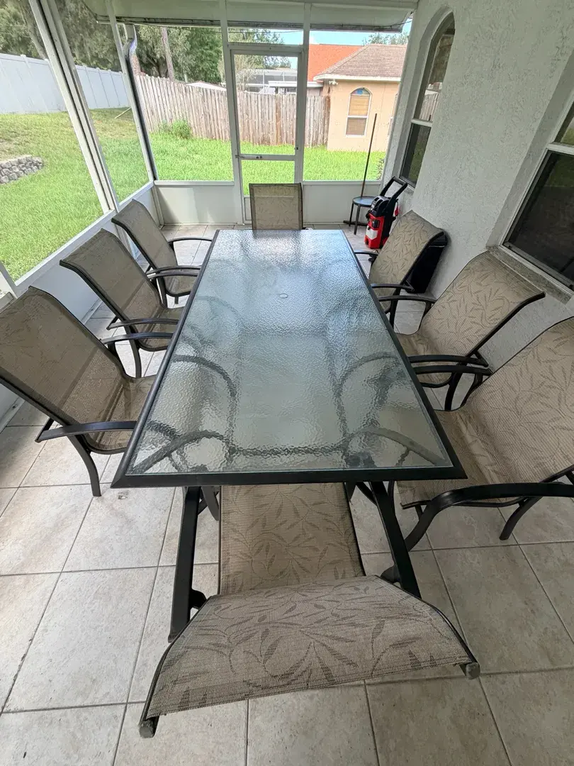 Outdoor Patio Dining Set with Glass-Top Table & 8 Chairs