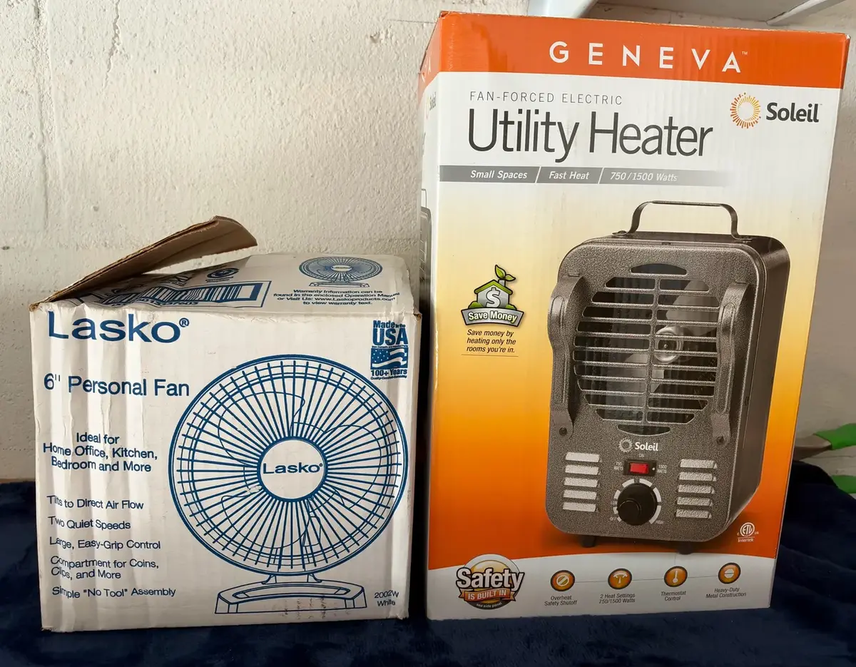 Lasko 6" Personal Fan - Quiet 2-Speed White Desk Fan & Geneva Soleil Fan-Forced Utility Space