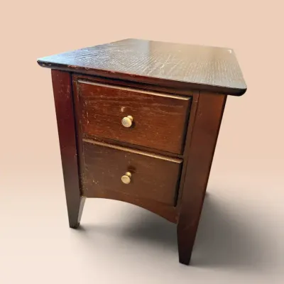 Vintage Two-Drawer Wood Nightstand / Side Table