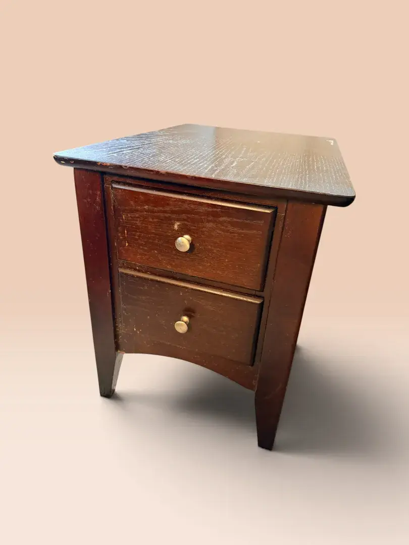  Vintage Two-Drawer Wood Nightstand / Side Table