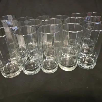 Set of 16 Vintage Clear Panel Highball / Drinking Glasses - 6.5" Tall 