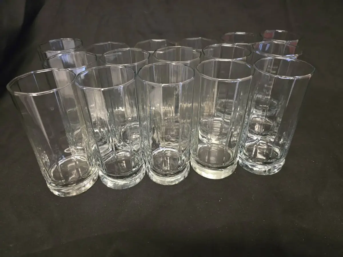 Set of 16 Vintage Clear Panel Highball / Drinking Glasses - 6.5" Tall 