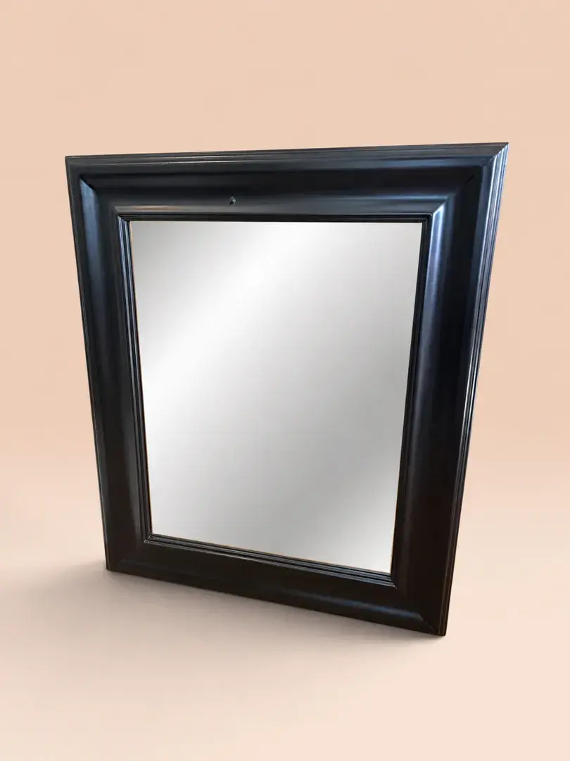 Black Framed Rectangular Wall Mirror With Beveled Glass