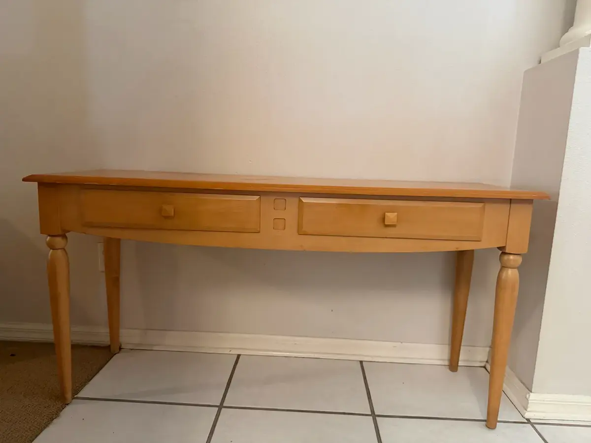 Solid Wood Ethan Allen End Table & long Hallway Sofa Table With 2 Lamps