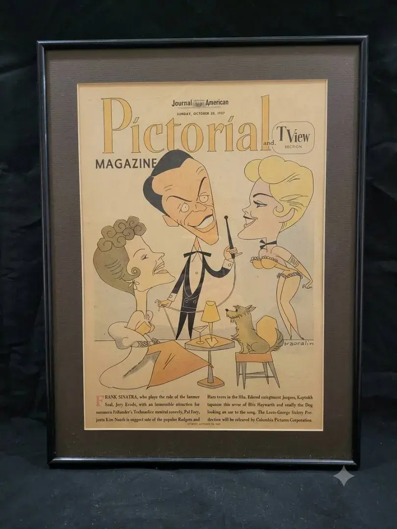 Vintage 1957 Framed New York Journal-American Pictorial Cover - Frank Sinatra, Rita Hayworth, Kim No