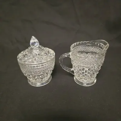 Anchor Hocking Wexford Small Glass Creamer Pitcher And Sugar Cup