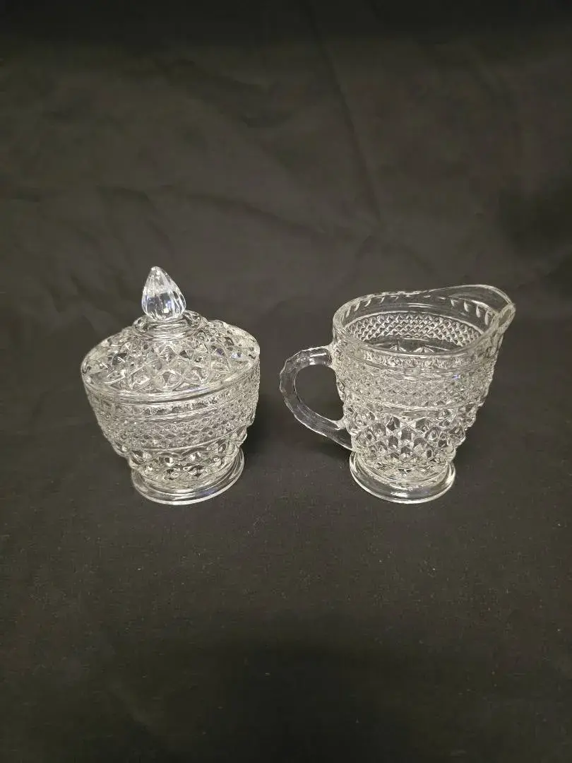 Anchor Hocking Wexford Small Glass Creamer Pitcher And Sugar Cup