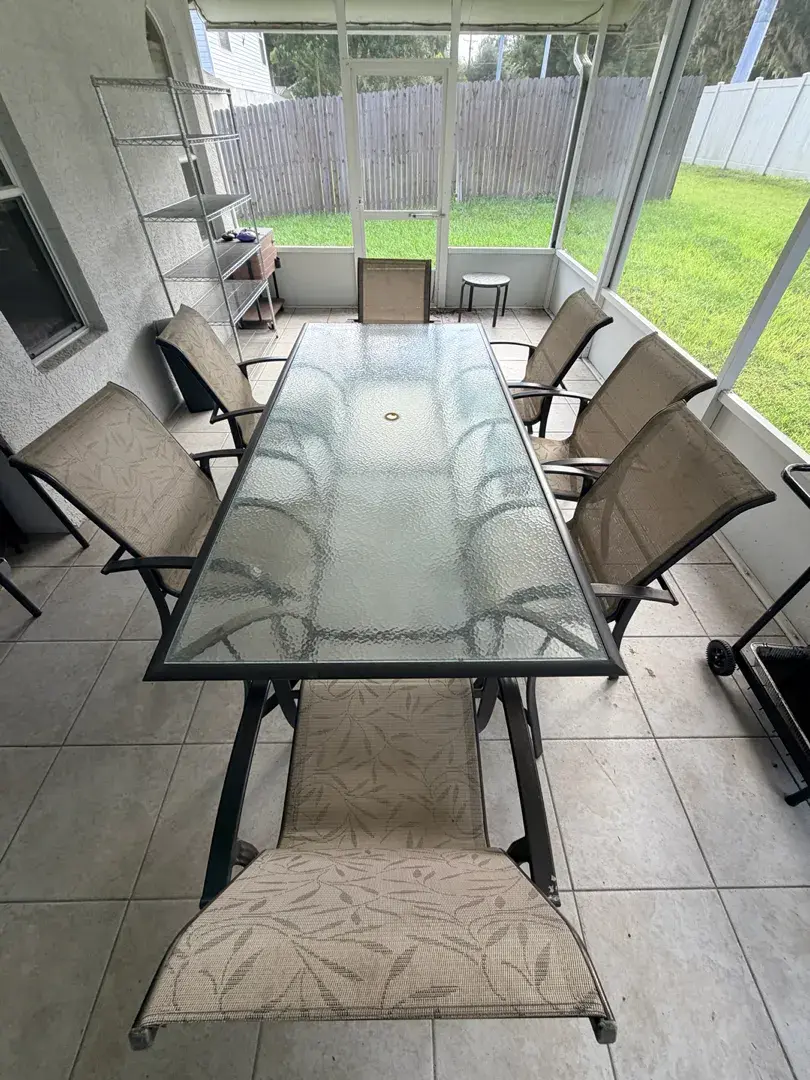 Outdoor Patio Dining Set with Glass-Top Table & 7 Chairs