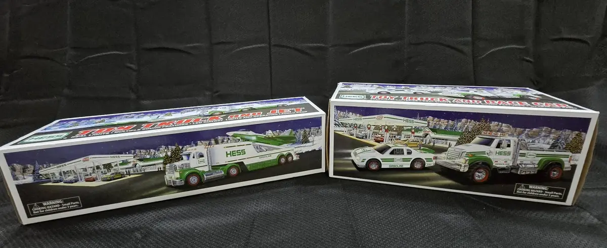 Lot of 2 Hess Toy Trucks: 2010 Toy Truck & Jet + 2011 Toy Truck & Race Car (In Original Boxes) 