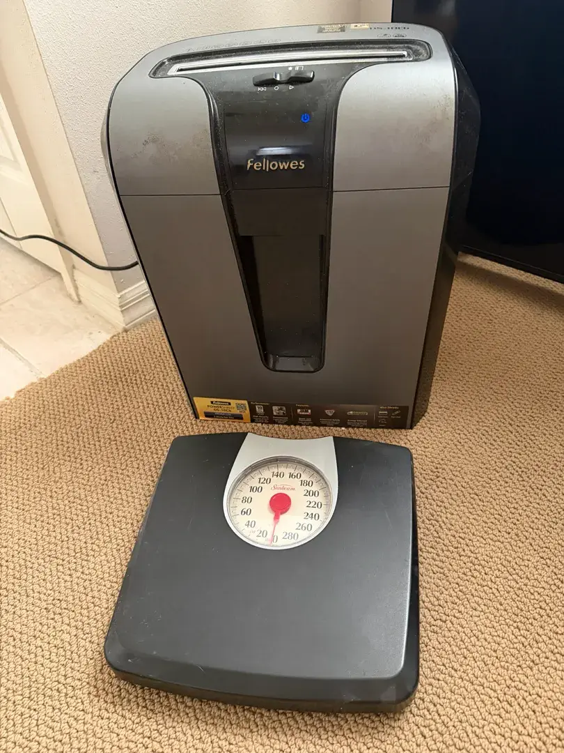 Fellowes Powershred Paper Shredder & Sunbeam Analog Bathroom Scale