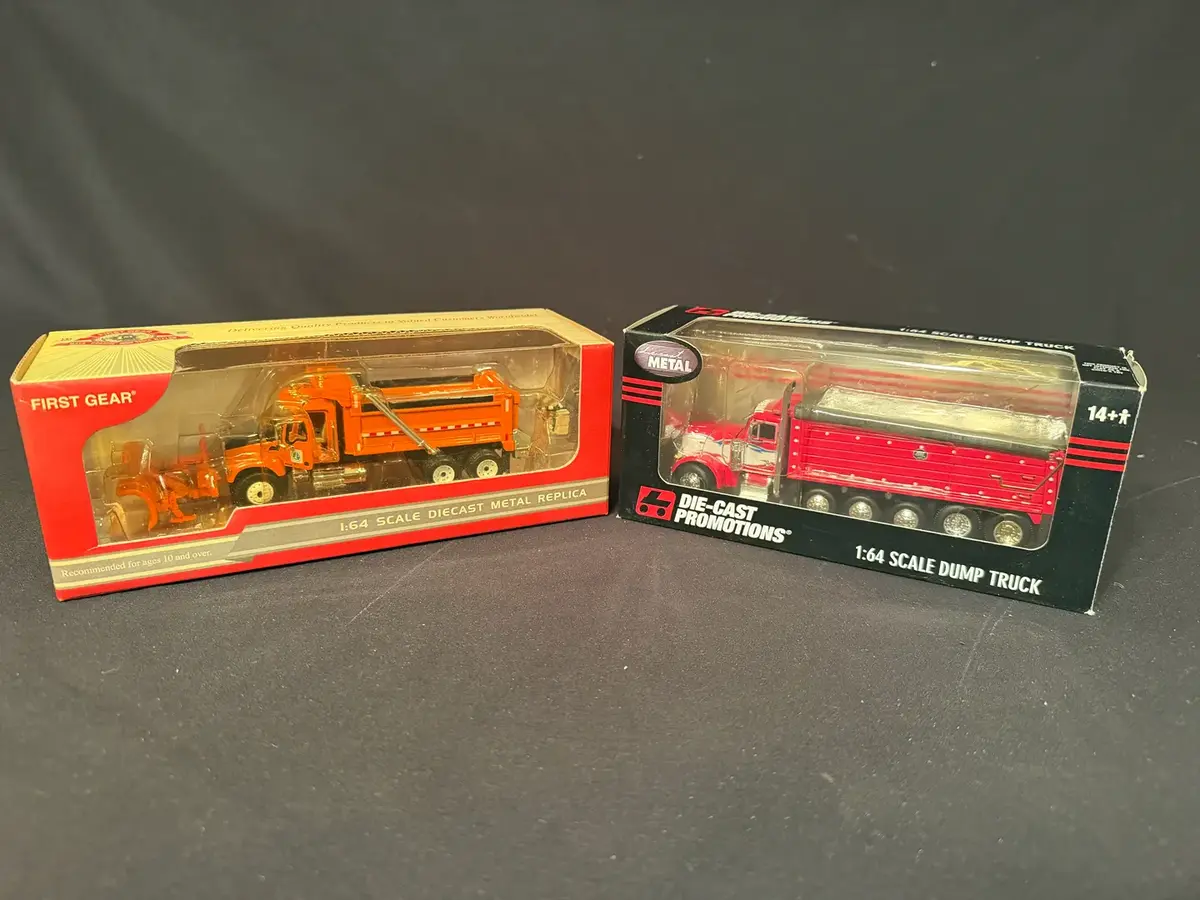 First Gear & Die-Cast Promotions 1:64 Scale Dump Truck Collection – Mack Granite w/ Plow