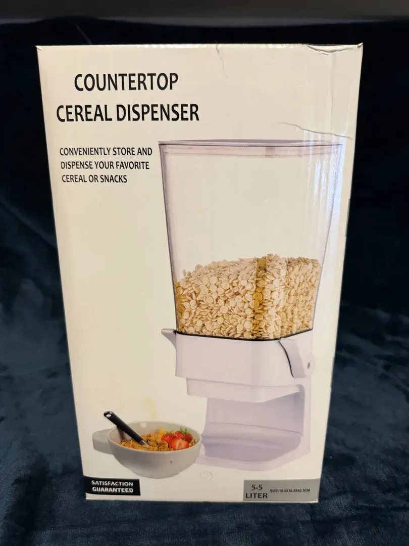 Keywords): Countertop Cereal Dispenser 5.5L Airtight Dry Food Storage Organizer White NWOT