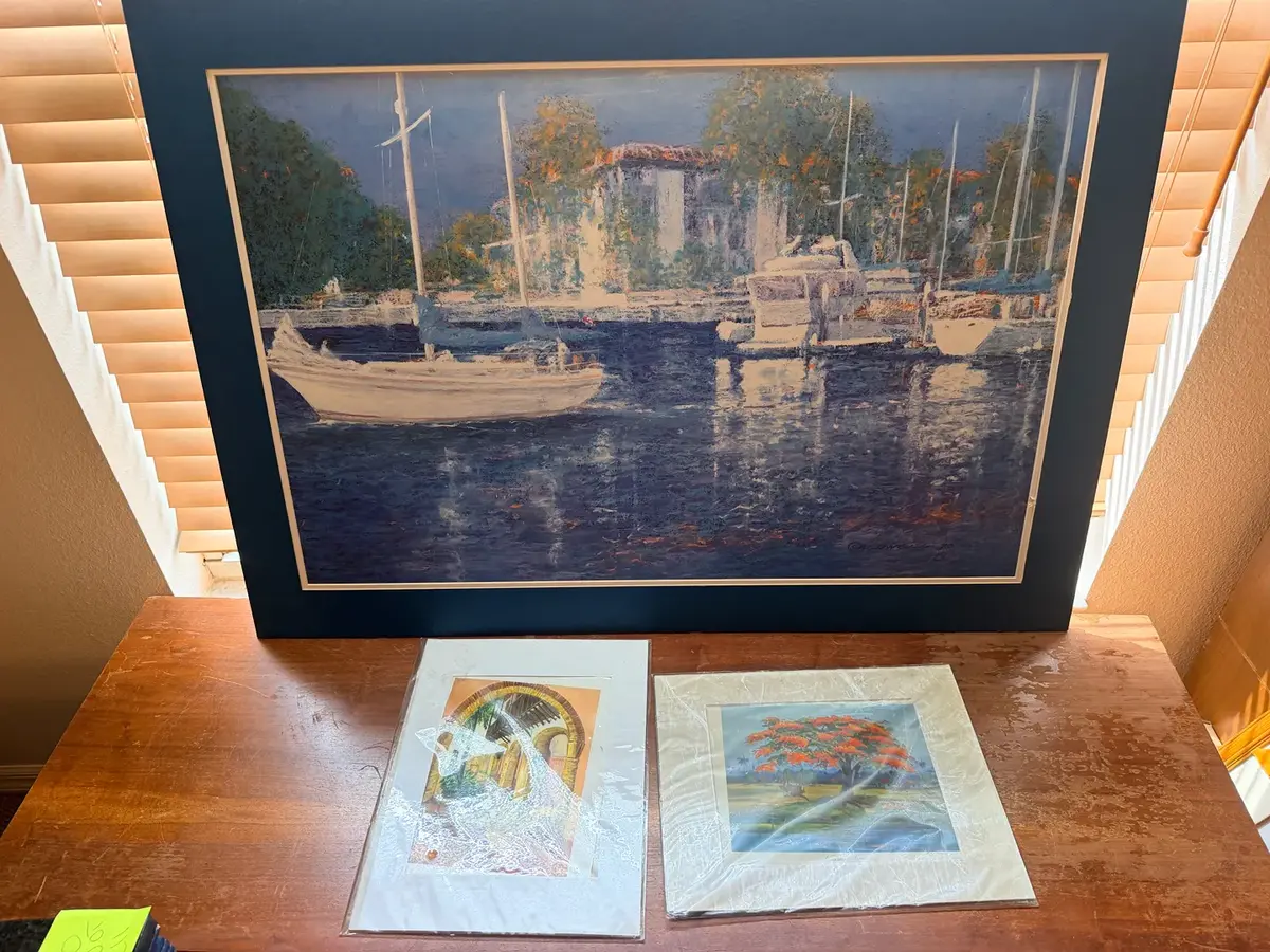 Assorted Framed & Matted Artwork – Landscapes, Architecture & Marina Scene