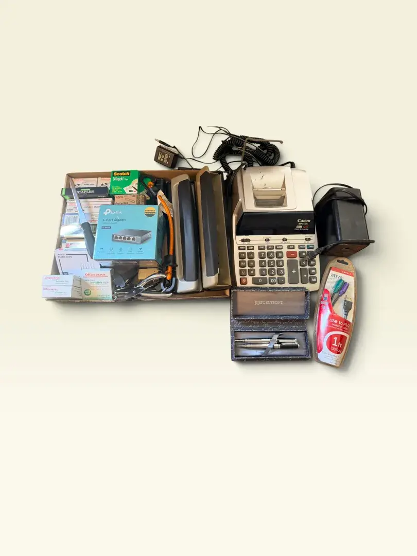 Office & Electronics Supply Lot – Canon Printing Calculator, TP-Link Switch, Staplers & Accessories