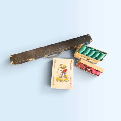 Game Night Lot – Jumbo Playing Cards, Poker Chips & Vintage Pool Cue Set