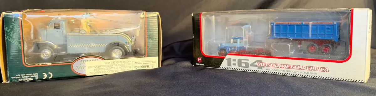 First Gear 1/64 Scale Diecast Wrecker Tow Truck and Dump Truck Replicas
