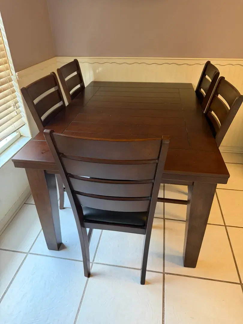 Expandable Counter-Height Dining Table with 6 Ladder-Back Chairs & Butterfly Leaf