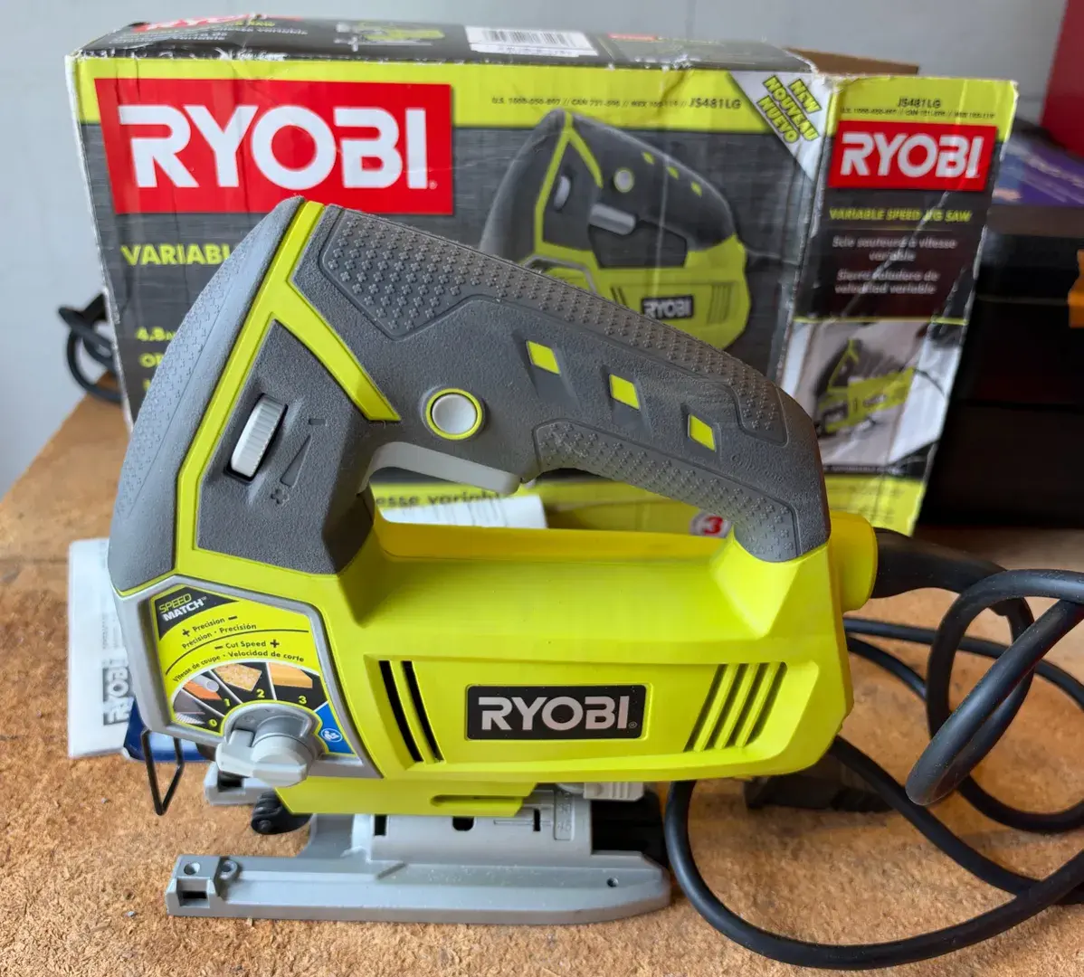 RYOBI 4.8 Amp Corded Variable Speed Orbital Jig Saw (Model JS481LG).