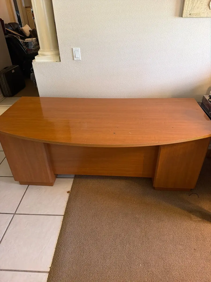 Mid-Century Modern Bow Front Executive Desk – Wood Finish