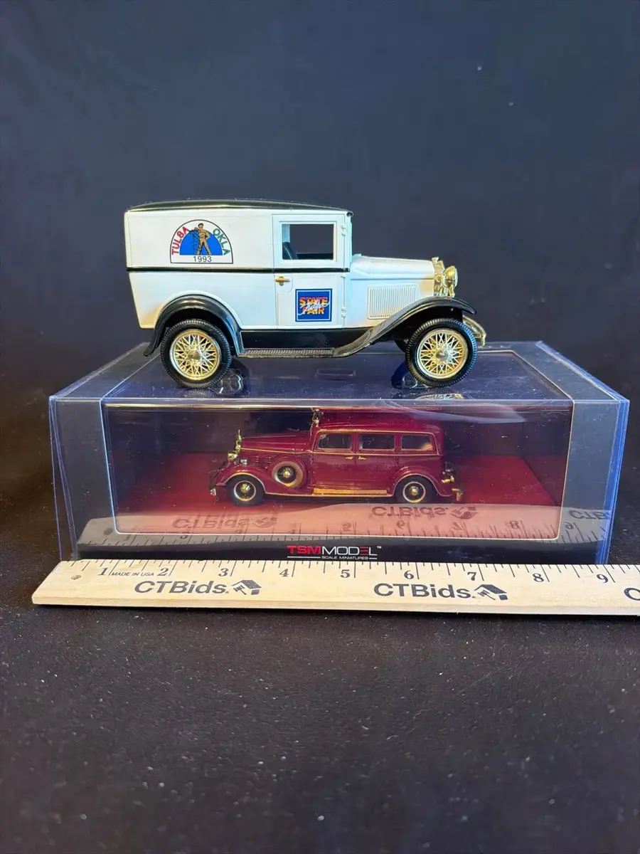 Lot of 2 Vintage Die-Cast Cars – TSM Model Limousine & Tulsa Oklahoma 1993 Delivery Van