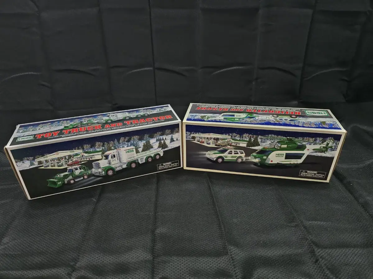 2012 & 2013 Hess Toy Truck Lot: Helicopter & Rescue + Toy Truck & Tractor in Original Packaging