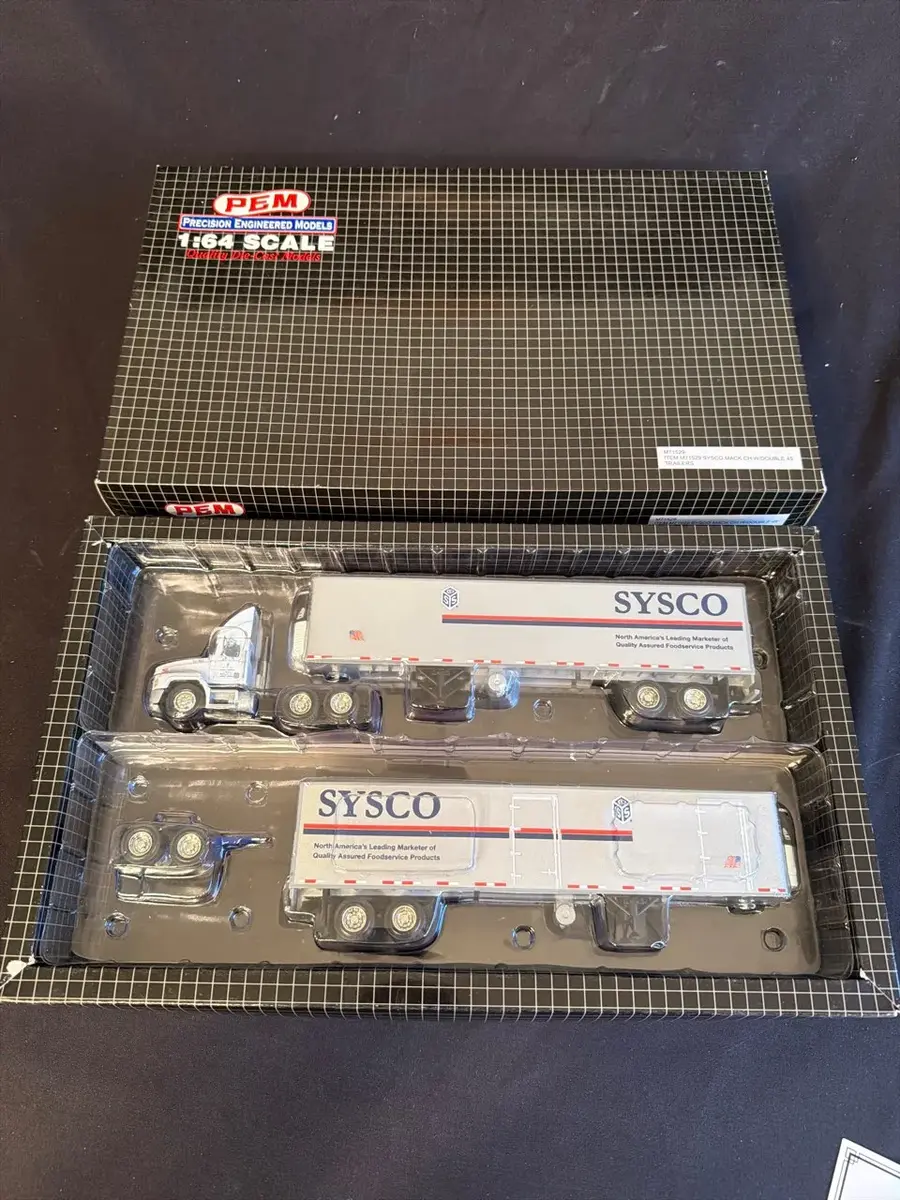 PEM 1:64 Sysco Mack CH Double 45’ Trailer Die-Cast Truck Set – Boxed