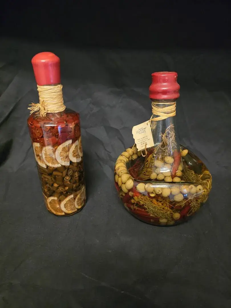 Vintage Tuscan / Country Kitchen Decorative Infused Glass Bottles – Set of 2